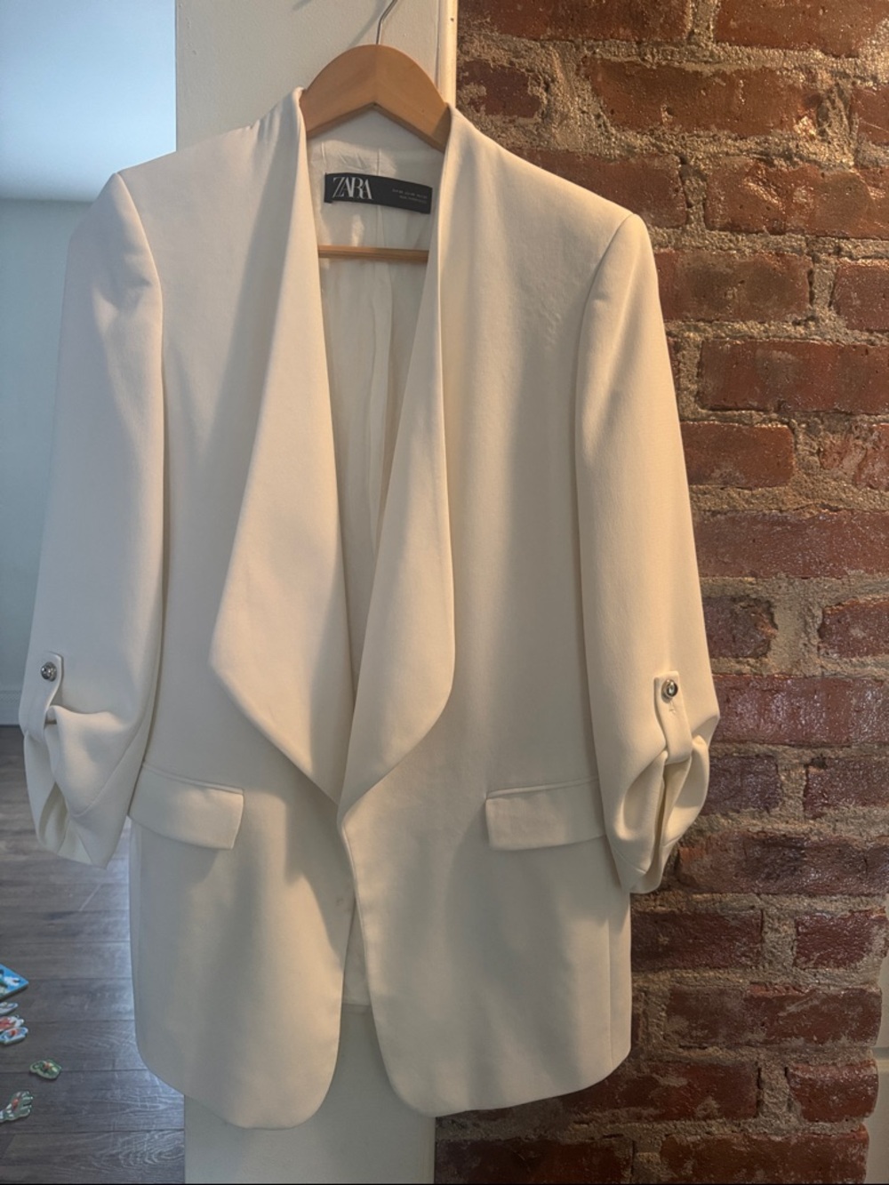 Zara white oversized Draped Open-Front Blazer